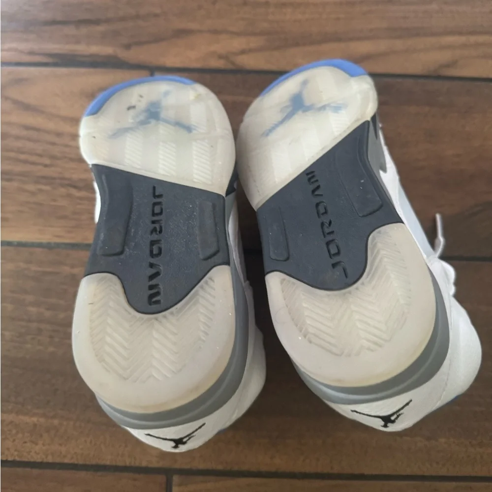 Jordan Kids White Sneakers with Gray and Blue Accents